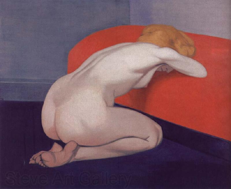 Felix Vallotton Nude Kneeling against a red sofa